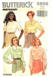 5806 EZ  BUTTERICK PULLOVER SHORT - LONG SLEEVE COLLAR OR NOT TOP PATTERN 6-10 UNCUT